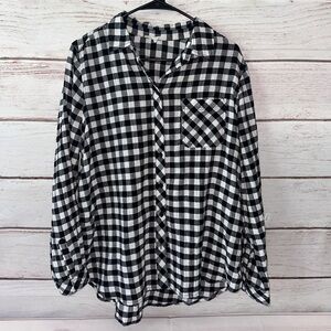 Beachloungelunch Black White Gingham Plaid Button Down Top Large Office Casual